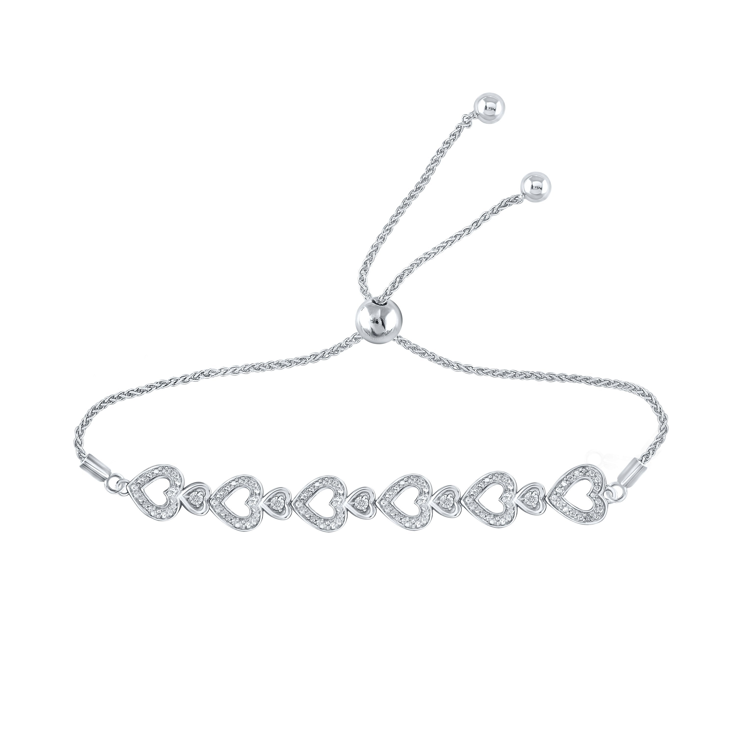 Diamond Accent Beaded Marquise Frame and Infinity Bolo Bracelet in Sterling  Silver - 9.5